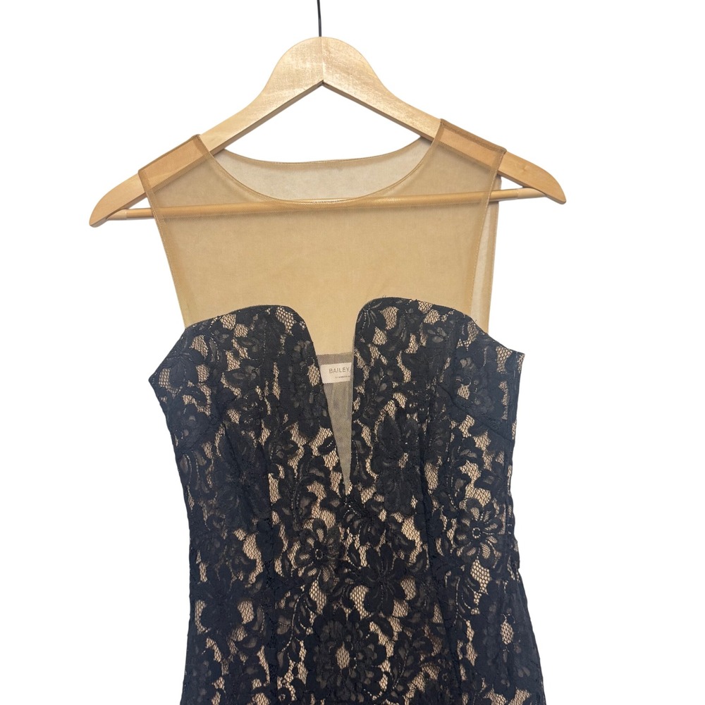 Bailey 44 Lace Midi Dress Womens 0 Black Nude Sweetheart Illusion Mesh - Picture 6 of 14
